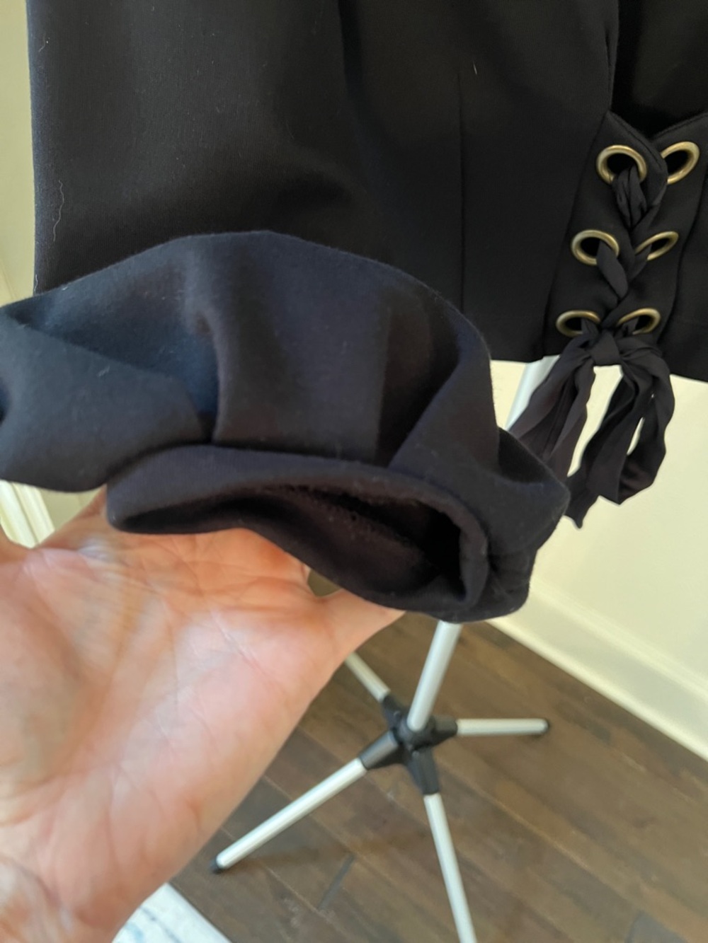 MAEVE Anthropologie Black Cropped Boatneck Corset Sweatshirt Balloon Sleeves - Picture 5 of 7